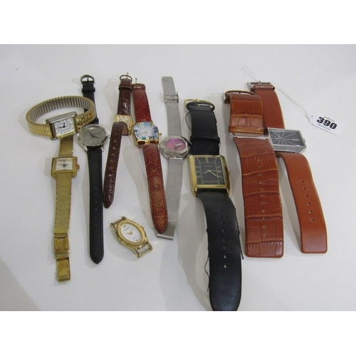 390 - LADY'S & GENTS WRIST WATCHES, Calvin Klein square face stainless steel wrist watch on brown leather ... 