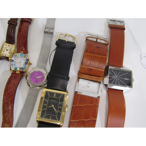 390 - LADY'S & GENTS WRIST WATCHES, Calvin Klein square face stainless steel wrist watch on brown leather ... 