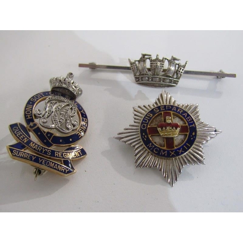 392 - GOLD ENAMEL BADGES, white gold and enamel badge with English emblem and crown 