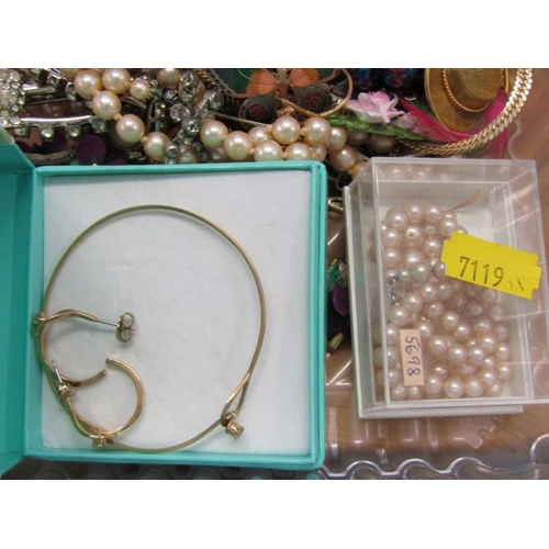 393 - COSTUME JEWELLERY, collection of beaded necklaces, faux pearls, bangle and earring set. etc