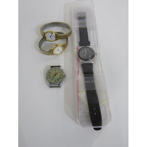 395A - WRIST WATCHES, Swatch cased wrist watch, retro gent's wrist watch and 2 ladies wrist watches