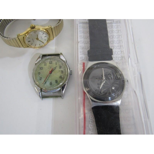 395A - WRIST WATCHES, Swatch cased wrist watch, retro gent's wrist watch and 2 ladies wrist watches