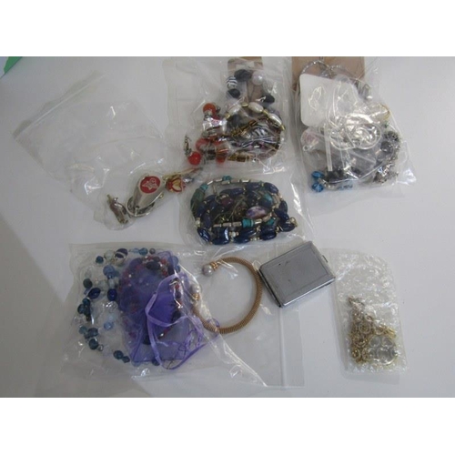 397 - COSTUME JEWELLERY, selection of bagged costume jewellery, including beaded necklaces, bracelets, sil... 