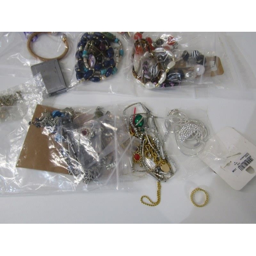 397 - COSTUME JEWELLERY, selection of bagged costume jewellery, including beaded necklaces, bracelets, sil... 