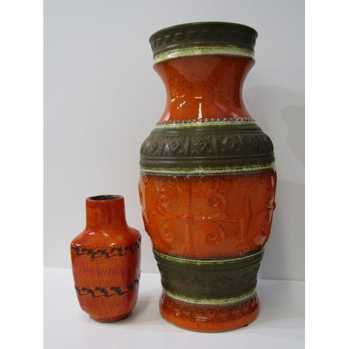 44 - WEST GERMAN LAVA, 50cm floor vase, model no. 547/52 together with similar square based 21cm vase