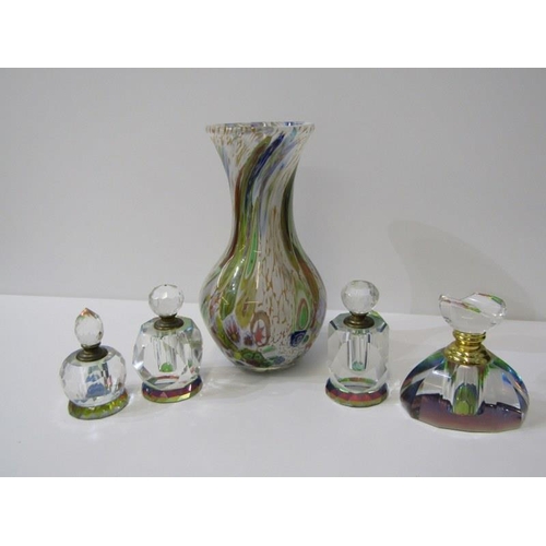 483 - PERFUME BOTTLES, collection of 4 decorative cut glass perfume bottles and Murano type glass vase