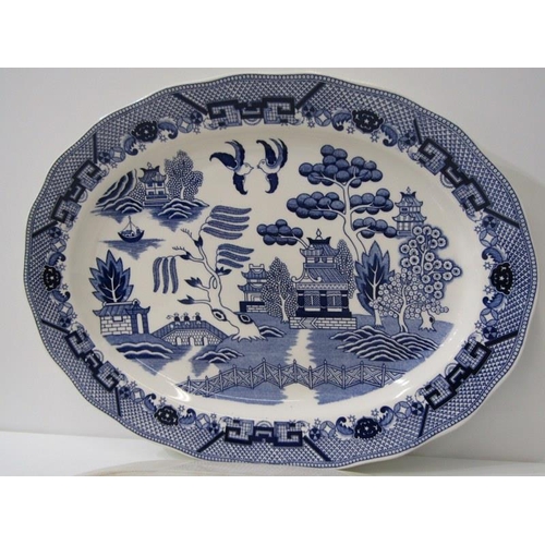 49 - WADE, family of Wade Nat West piggy banks together with 2 vintage Willow pattern meat plates