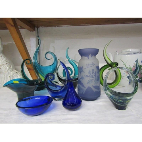 5 - ART GLASS, Blue cameo glass vase marked galle also Mdina style basket & collection of other art glas... 