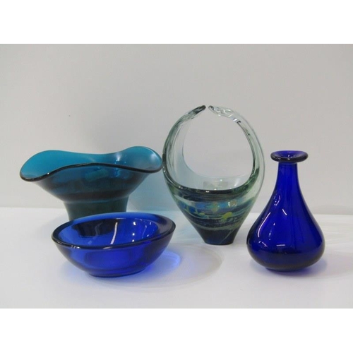 5 - ART GLASS, Blue cameo glass vase marked galle also Mdina style basket & collection of other art glas... 