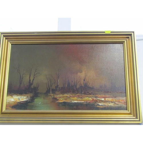 59 - SIGNED OILS ON BOARD, 3 atmospheric riverscapes