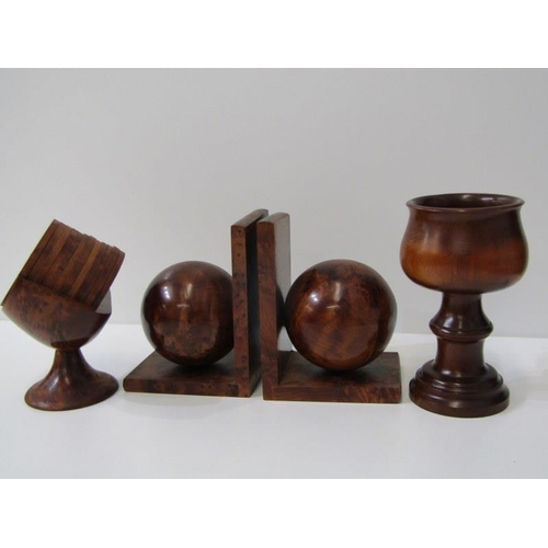 61 - TREEN, pair of spherical bookends, turned goblets etc. with some by Gordon Levitt