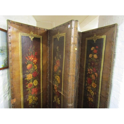 869 - 4 FOLD SCREEN, antique floral decorated 4 fold screen