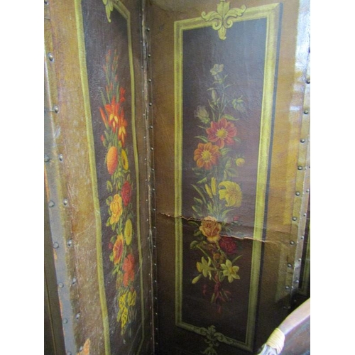 869 - 4 FOLD SCREEN, antique floral decorated 4 fold screen