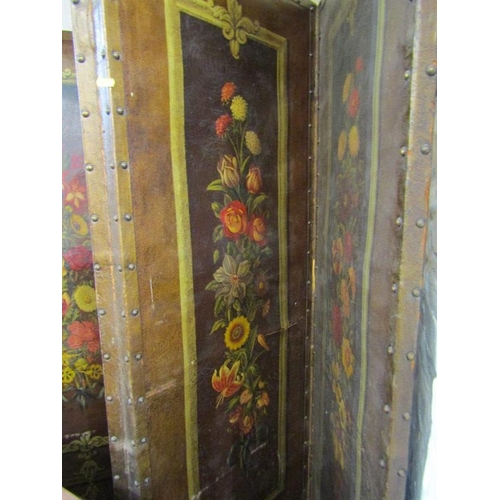 869 - 4 FOLD SCREEN, antique floral decorated 4 fold screen