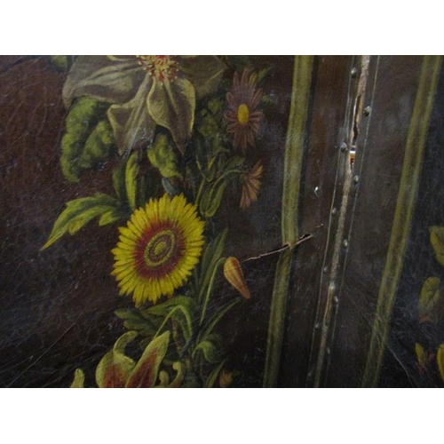 869 - 4 FOLD SCREEN, antique floral decorated 4 fold screen