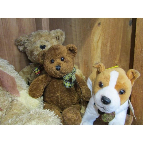 87 - TEDDY BEARS, family of 4 various teddy bears including Hamleys, together with puppy