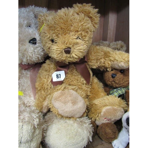 87 - TEDDY BEARS, family of 4 various teddy bears including Hamleys, together with puppy