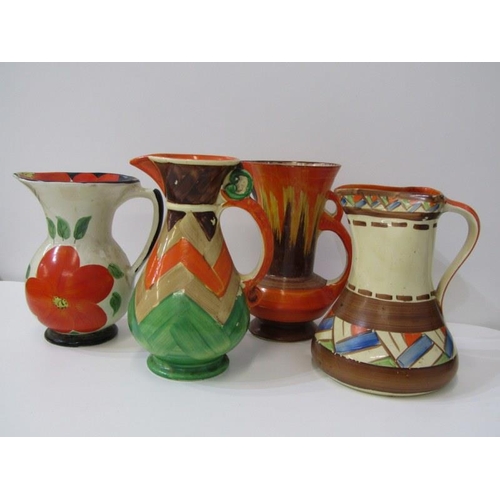 9 - ART DECO JUGS, Myott painted jug, model no. H8301, 19cm height together with 3 other hand painted ju... 