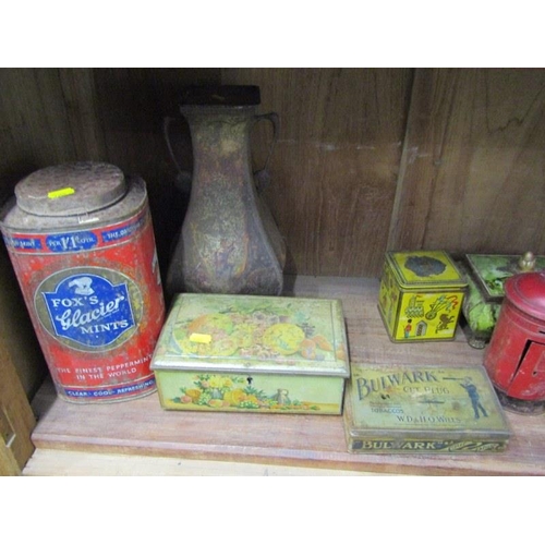 91 - VINTAGE TINS, Thorne's Toffee post box money box, Edwardian mountaineering toffee box and contents o... 