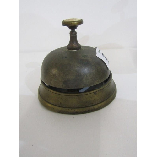 92 - ANTIQUE METALWARE, vintage brass counter top shop bell and 1 similar