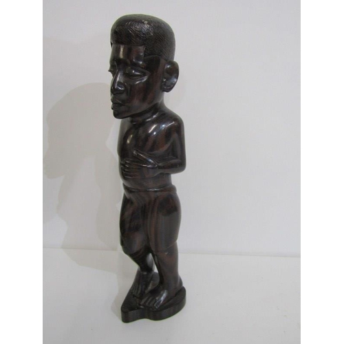 93 - ETHNIC CARVINGS, collection of West African carved hardwood figures, including a drum player, acquir... 