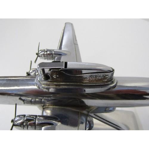 18 - ART DECO STYLE, chromed aircraft table lighter stamped Sarome, 20cm length