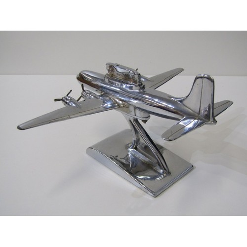 18 - ART DECO STYLE, chromed aircraft table lighter stamped Sarome, 20cm length