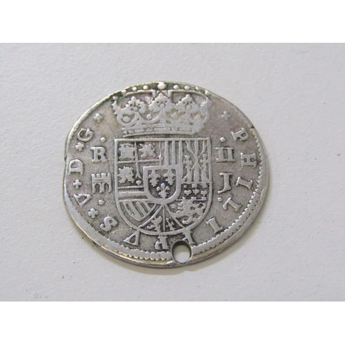 15 - 1718 Spain Phillip V silver 2 reales (pierced but very collectable)