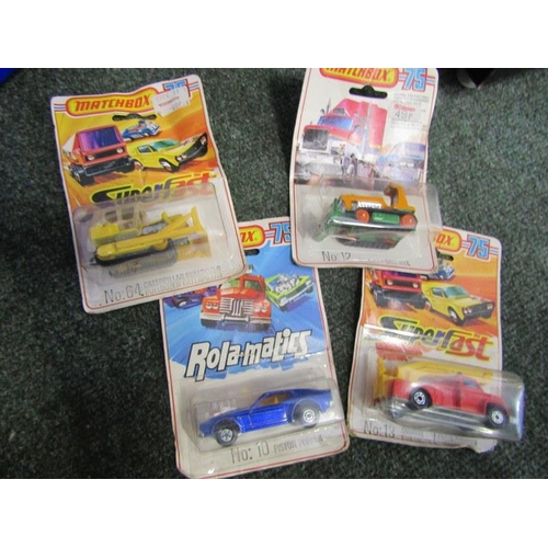 180 - VINTAGE MATCHBOX, tub of Matchbox 75 Superfast vehicles in sealed packets; fire engines, Caterpillar... 