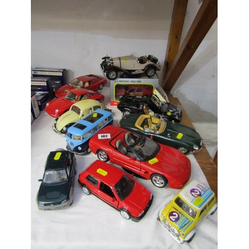 182 - DIECAST VEHICLES, 12 diecast vehicles; boxed Burago Mercedes Benz 190E, Burago Ferrari, Burago Porsc... 
