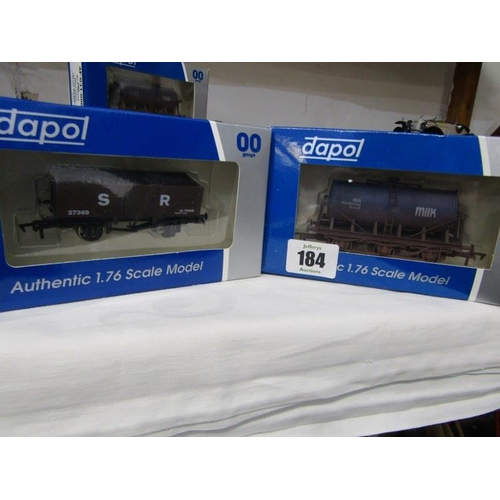 184 - RAILWAYS, 14 boxed Dapol authentic 1:76 scale model wagons and tenders, milk tankers, etc