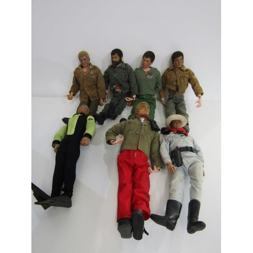 190 - VINTAGE ACTION MAN, box of 7 vintage Action Men, all in original clothing, accompanied with good box... 