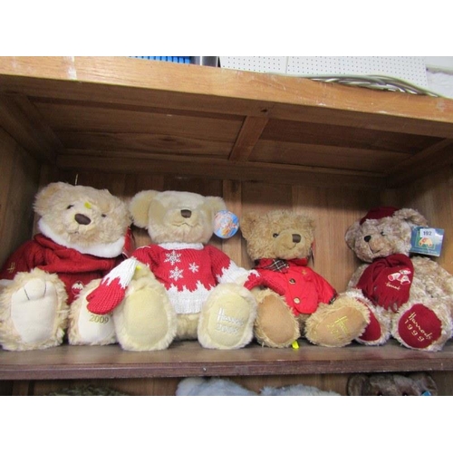 192 - HARRODS TEDDY BEARS, 4 collectable Harrods bears; 2009, 2008, 2014 and 1999, approx 18