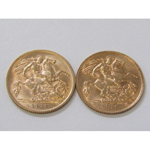 2 - 1912 George V gold half sovereigns x 2, both in high grade