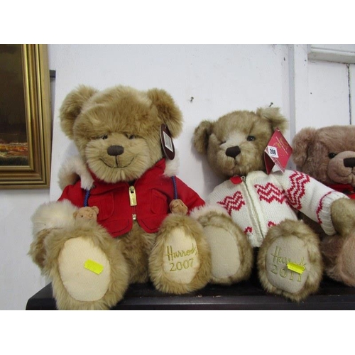 208 - HARRODS TEDDY BEARS, 4 Harrods collectable bears; 2007, 2011, 2013 & 2010