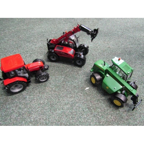 214 - LARGE CRATE OF FARM TOYS, in played with condition, John Deere tractor, Case tractor, Case digger, t... 