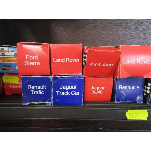 216 - SHELF OF MAINLY BOXED CORGI DIECAST VEHICLES; Ford Sierra, Ford Transit, Landrover, Porsche, Police ... 