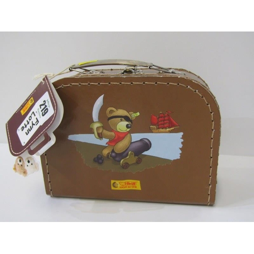 219 - STEIFF, Fynn & Lotte mini suitcase with Steiff Pirate bear together with small Steiff jointed miniat... 