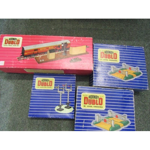 248 - RAILWAY, large box of Hornby Dublo 00 gauge TPO Mail Van set, 2 boxed Hornby Dublo DI level crossing... 