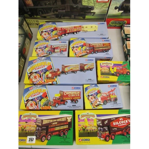 257 - CORGI CHIPPERFIELDS CIRCUS, 9 boxed Corgi Circus models; Foden closed pole truck with caravan, Bedfo... 