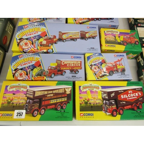 257 - CORGI CHIPPERFIELDS CIRCUS, 9 boxed Corgi Circus models; Foden closed pole truck with caravan, Bedfo... 