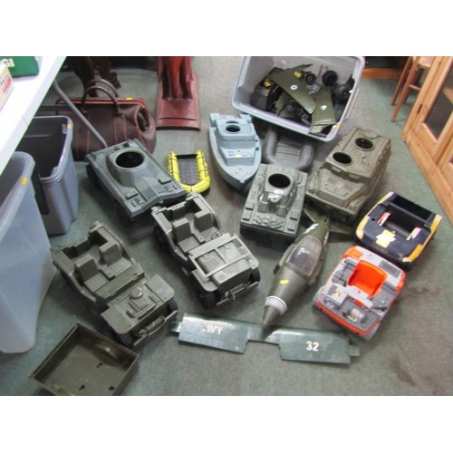 285 - ACTION MAN, 3 large crates of Action Man military vehicles, aircraft, tanks, dinghy, jeeps, buggy, w... 