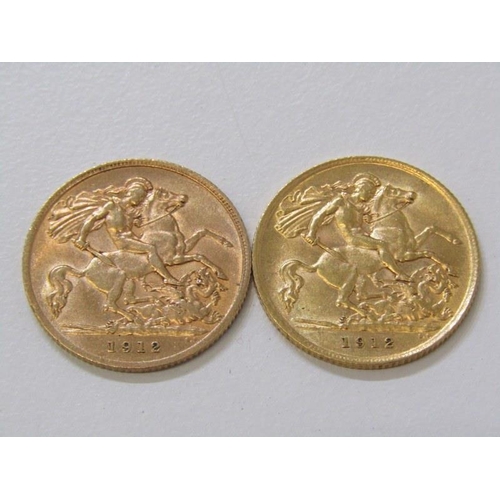 3 - 1912 George V gold half sovereigns x 2, both in high grade