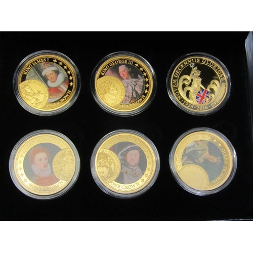 31 - Series of gold-layered photographic medallions Queen Elizabeth 90th birthday, Kings & Queens, Napole... 