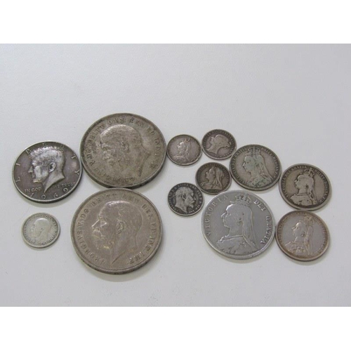 34 - Pre-1920 silver including 1888 halfcrown (worn), 1887 shillings x2, 1890 shilling & threepences x4, ... 