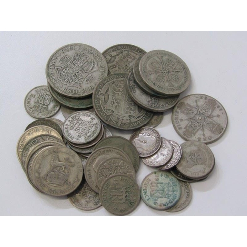 36 - Pre-1947 silver half crowns x4, florins x4, shillings x8, sixpences x22 & threepences x5, 210 grams.