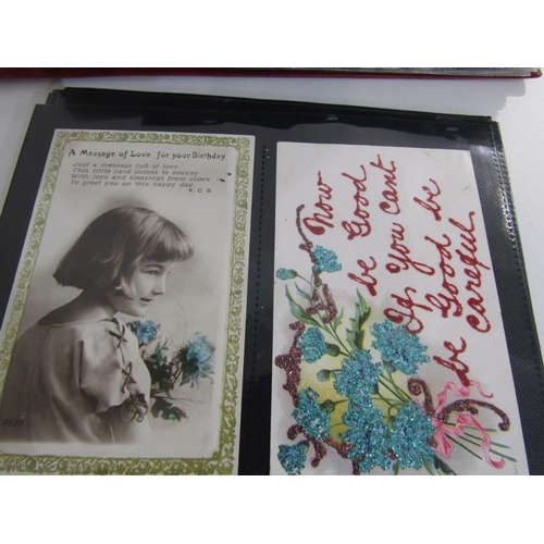 396A - POSTCARD ALBUM, collection of over 100 postcards including  period actresses, view & sentimental car... 