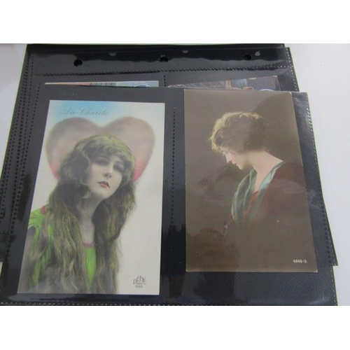 396A - POSTCARD ALBUM, collection of over 100 postcards including  period actresses, view & sentimental car... 