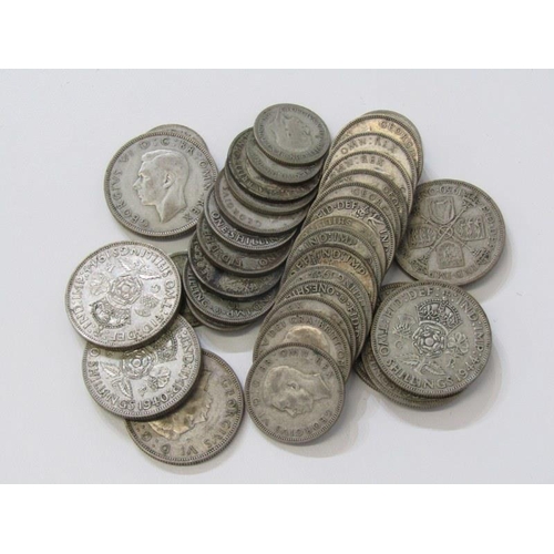 55 - Pre-1947 silver florins x8, shillings x21 & sixpences x8, 230 grams
