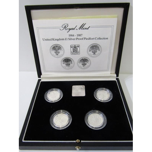 61 - 1984-1987 UK £1 silver proof piedfort 4-coin set in Royal Mint case with CoA
